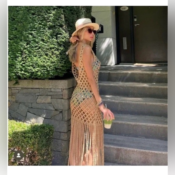 Zara | Dresses | Mesh Dress With Fringe Brown | Poshmark